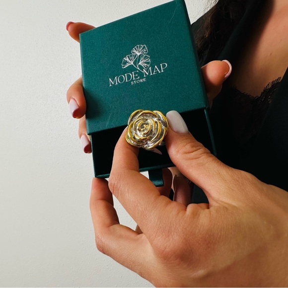 New Gold Plated Ring Flower Silver Boho Statement - Picture 10 of 10